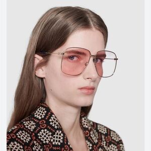 Gucci Pink Metal Rose Gold Oversized Women's Sunglasses